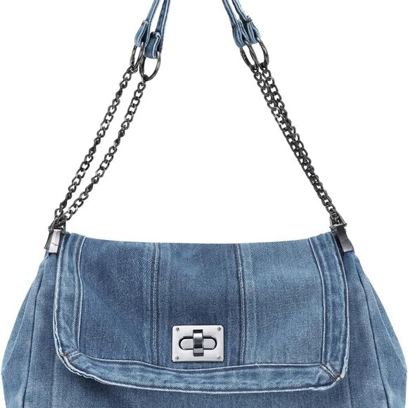 Denim Shoulder Bags for Women Retro Hobo Purse With Adjustable Chain Fashion Tot - Picture 1 of 7